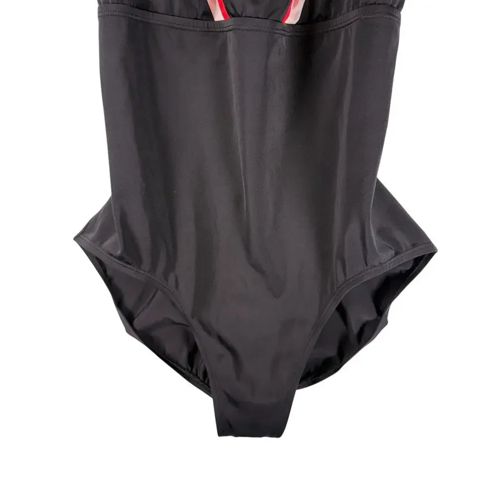 VTG Y2k Nike Colorblock SIZE MEDIUM One Piece Swimsuit Racerback Black Red Women - Picture 4 of 14